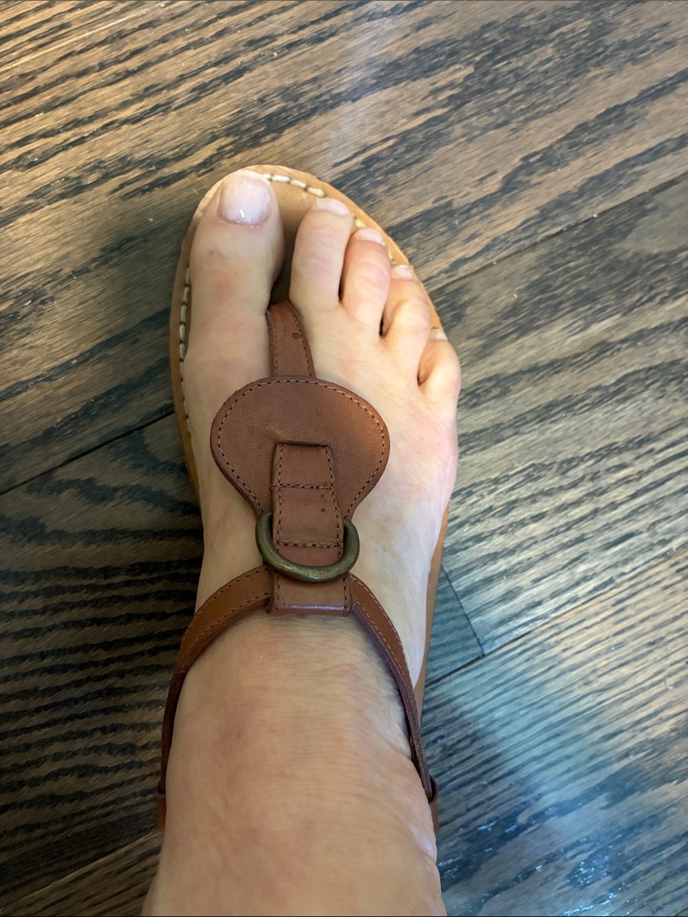 Tan Handmade Tan Leather Ring-Detail T-Strap Sandals